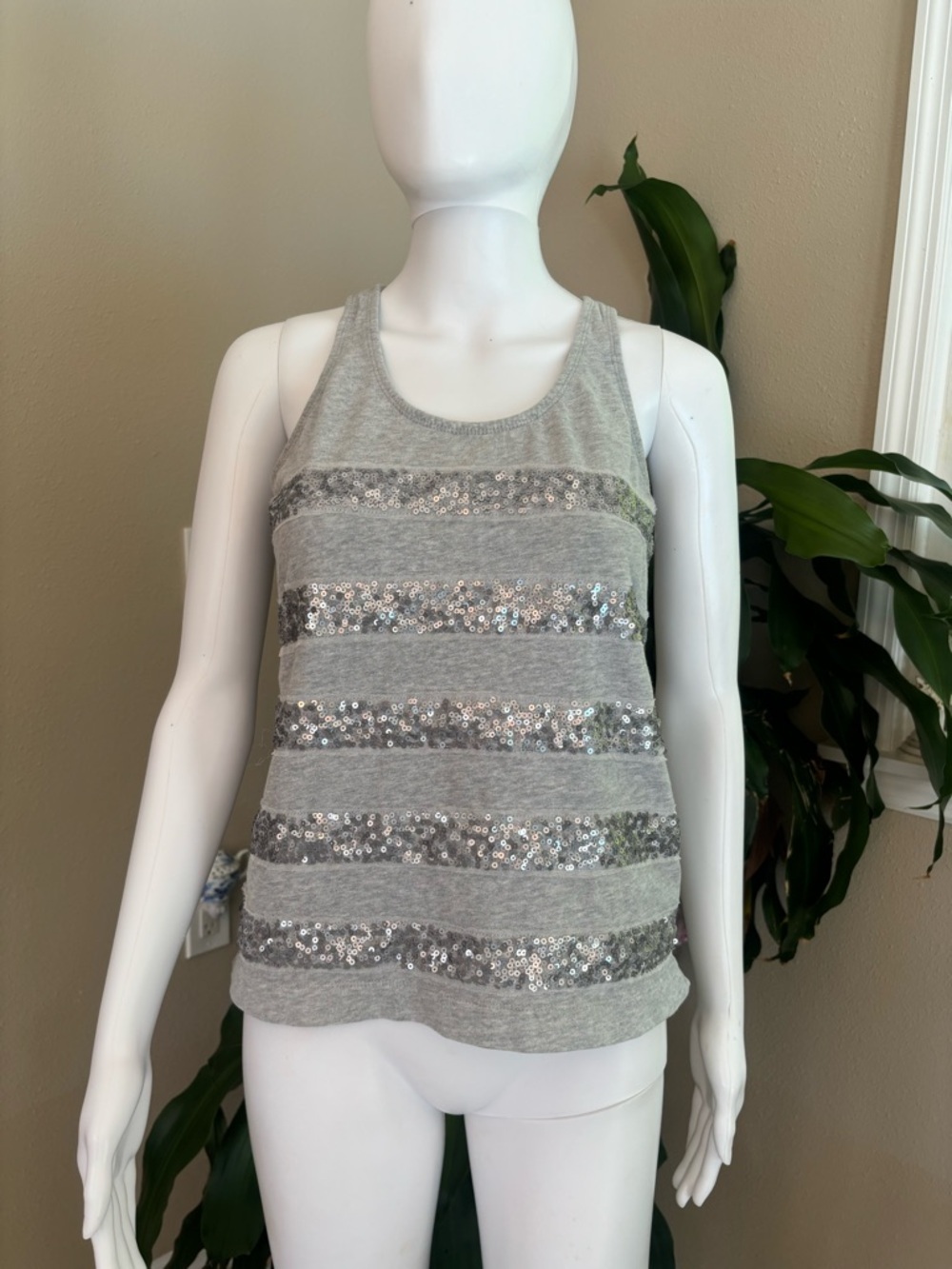 Juicy Couture Grey Tank with Silver Sequin Stripes